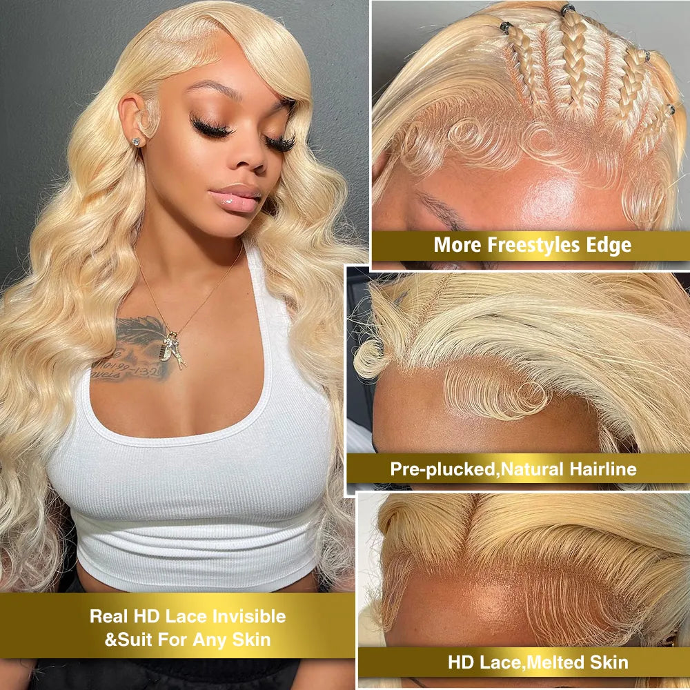 HAIR WIG ~ GLUELESS 280% DENSITY BODY WAVE WIGS 13X6 HD LACE FRONTAL WIGS HONEY BLONDE REMY 13X4 LACE WIG HUMAN HAIR ~ 180% DENSITY