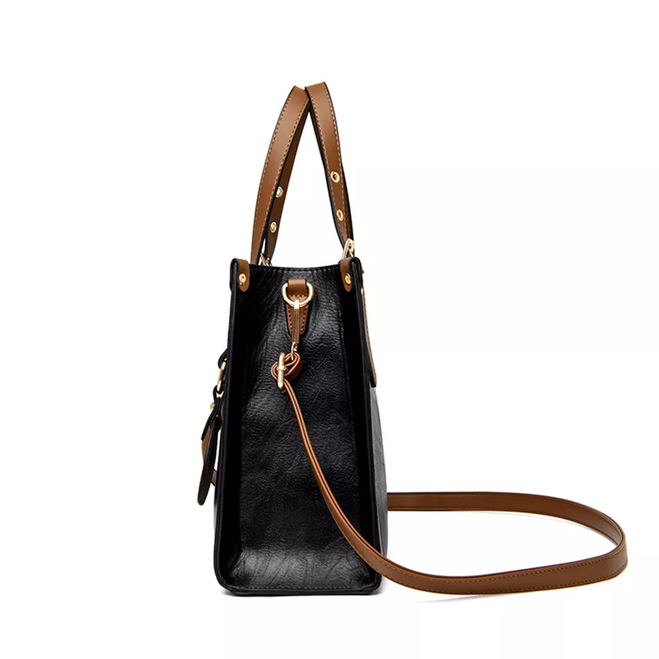 THREE LAYERS CASUAL TOTE VINTAGE HAND BAG ~ LEATHER LUXURY HANDBAGS