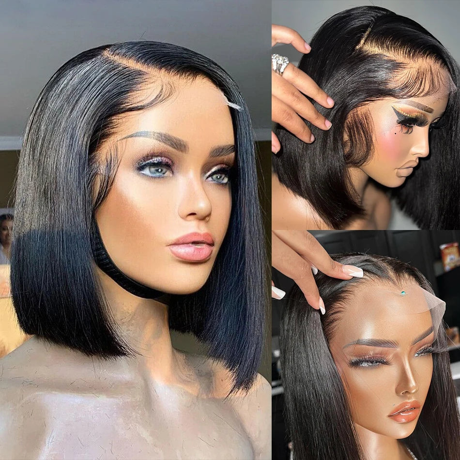 HAIR WIG ~ 13X4 HD LACE FRONTAL WIGS STRAIGHT SHORT BOB WIG HUMAN HAIR WIG BRAZILIAN PRE PLUCKED