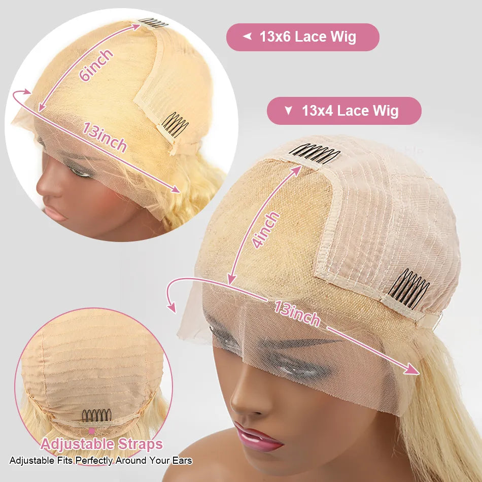 HAIR WIG ~ GLUELESS 280% DENSITY BODY WAVE WIGS 13X6 HD LACE FRONTAL WIGS HONEY BLONDE REMY 13X4 LACE WIG HUMAN HAIR ~ 230% DENSITY