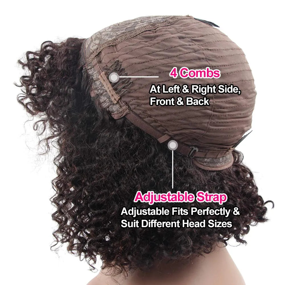 HAIR WIG ~ KINKY CURLY BRAZILIAN HUMAN HAIR WIGS WITH BANGS ~ GLUELESS ~ 10-22INCHES