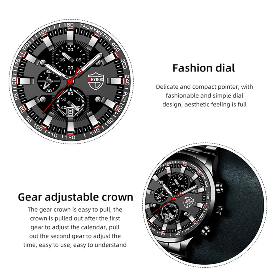 WATCH ~ FASHION MENS SPORTS WATCH ~ STAINLESS STEEL QUARTZ WRIST WATCH