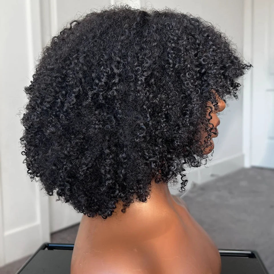 HAIR WIG ~ KINKY CURLY BRAZILIAN HUMAN HAIR WIGS WITH BANGS ~ GLUELESS ~ 10-22INCHES