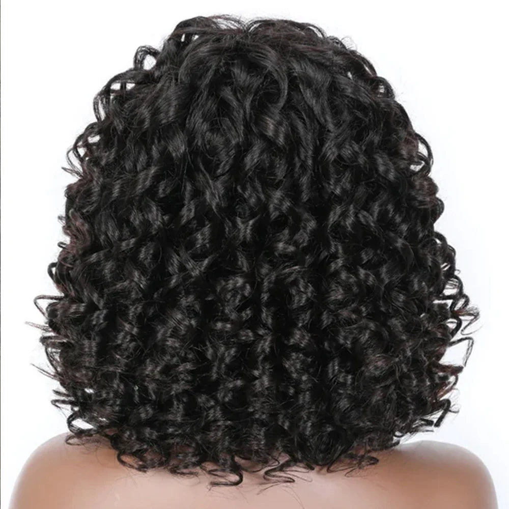 HAIR WIG ~ Short Curly Bob Wig Human Hair With Bangs ~ Wear And Go Glueless