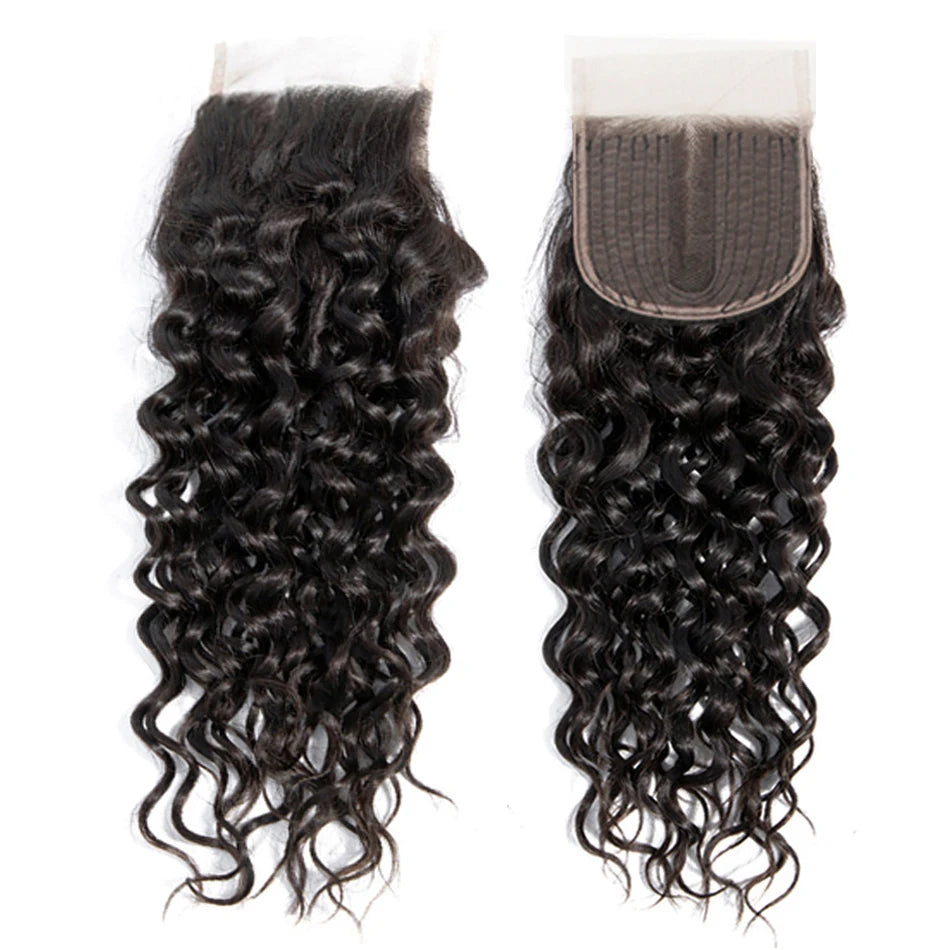 HAIR BUNDLES ~ PERUVIAN WATER WAVE BUNDLES WITH CLOSURE CURLY 3 BUNDLES WITH CLOSURE LONG WET AND WAVY HUMAN HAIR BUNDLES WITH CLOSURE