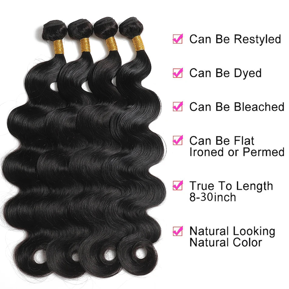 A ~ HAIR EXTENSIONS ~ BODY WAVE BUNDLES 30 INCH RAW INDIAN REMY VIRGIN UNPROCESSED 100% HUMAN HAIR