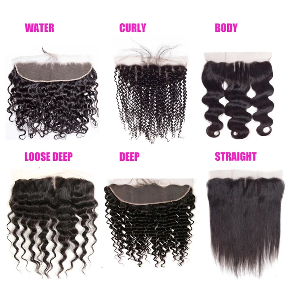 HAIR CLOSURE~ 12A LACE HD TRANSPARENT FRONTAL 13X4 WATER WAVE 4X4 CLOSURE HUMAN HAIR BRAZILIAN LOOSE CLOSURE DEEP WATER KINKY CURLY STRAIGHT