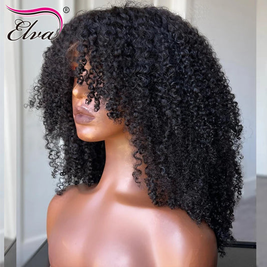 HAIR WIG ~ ELVA HAIR 13X6 HD LACE FRONTAL WIG ~ HUMAN HAIR CURLY LACE FRONT WIG PRE PLUCKED 5X5 HD LACE CLOSURE WIG ~ 150% DENSITY