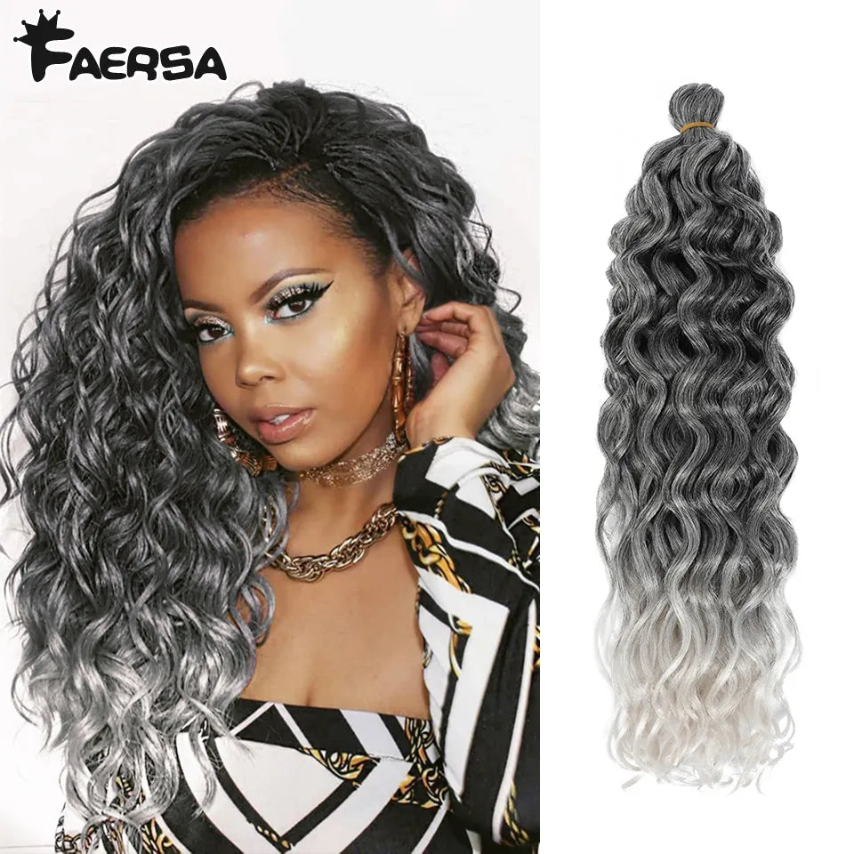 OCEAN WAVE BRAIDING HAIR EXTENSIONS SYNTHETIC HAIR OMBRE CURLY ~ 1PC