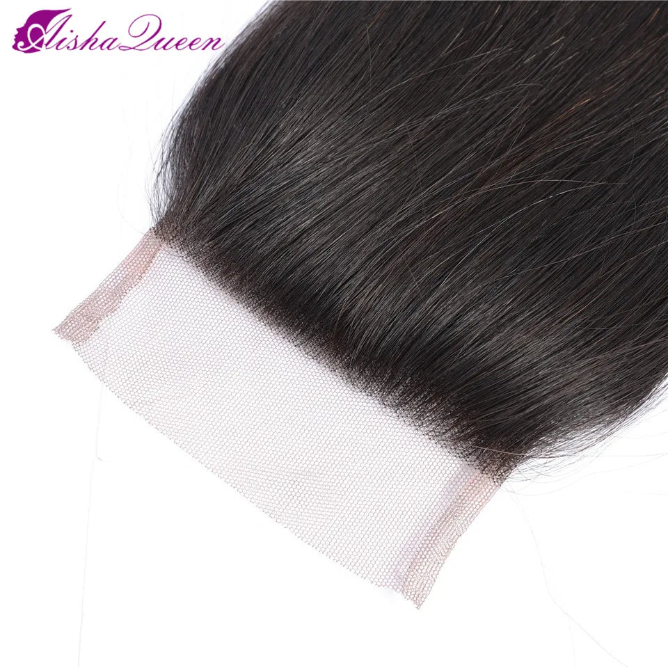 HAIR CLOSURE ~ 4X4 LACE CLOSURE FREE PART SWISS LACE MEDIUM BROWN LACE COLOR CLOSURES BRAZILIAN HAIR