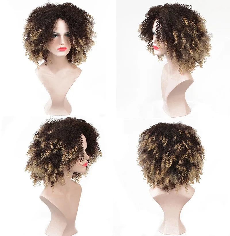 AA HAIR WIG ~ BROWN SYNTHETIC KINKLY CURLY WIG WITH MIDDLE PART HAIR