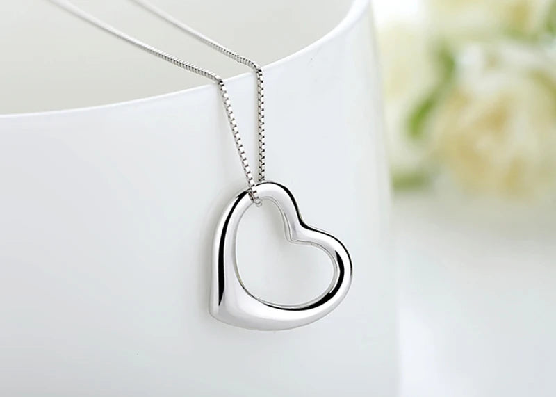 NECKLACE ~ SIMPLE FASHION STERLING SILVER NECKLACE JEWELRY ~ TRENDY HEART PENDANT NECKLACE FOR WOMEN