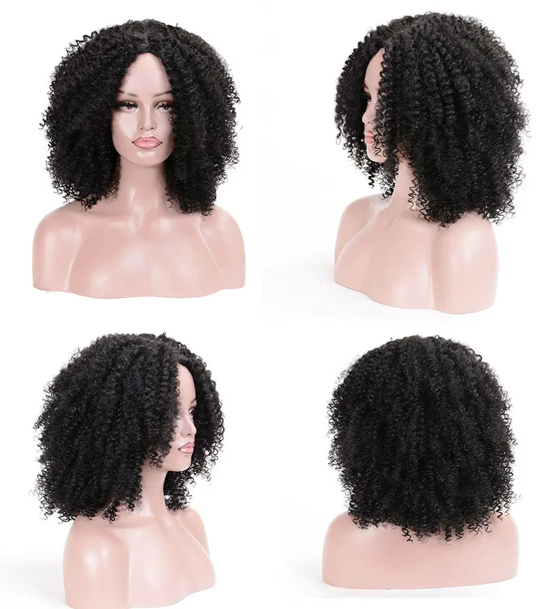 AA HAIR WIG ~ BROWN SYNTHETIC KINKLY CURLY WIG WITH MIDDLE PART HAIR