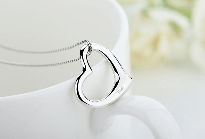 NECKLACE ~ SIMPLE FASHION STERLING SILVER NECKLACE JEWELRY ~ TRENDY HEART PENDANT NECKLACE FOR WOMEN