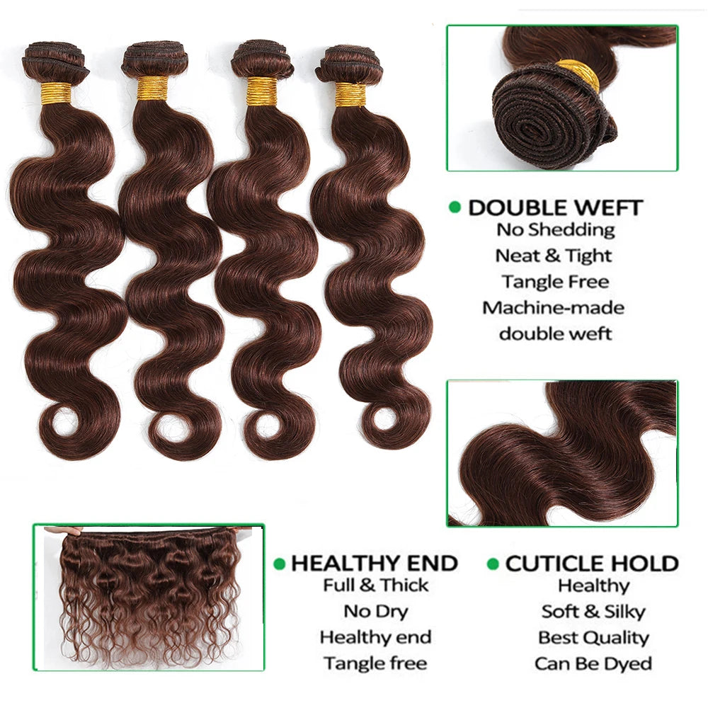 HAIR BUNDLES ~ COLORED BUNDLES WITH HD LACE CLOSURE BODY WAVE BRAZILIAN HUMAN HAIR #4