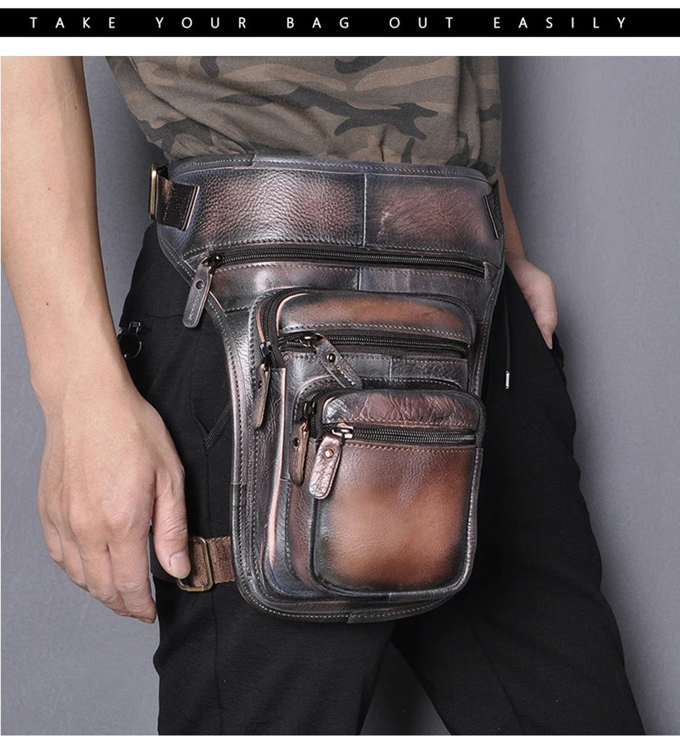 THICK CRAZY HORSE LEATHER MEN DESIGN MESSENGER BAG ~ VINTAGE TRAVEL FANNY ~ WAIST BELT PACK ~ THIGH BAG