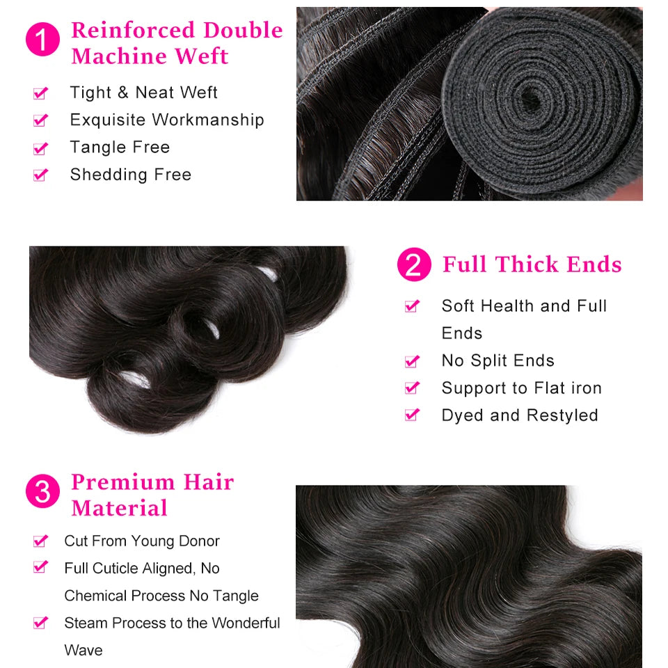 A ~ HAIR EXTENSIONS ~ BODY WAVE BUNDLES 30 INCH RAW INDIAN REMY VIRGIN UNPROCESSED 100% HUMAN HAIR