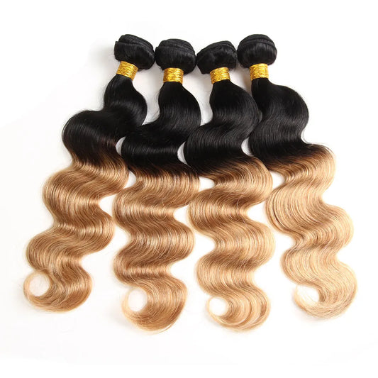 HAIR BUNDLES ~ COLORED BUNDLES WITH HD LACE CLOSURE BODY WAVE BRAZILIAN HUMAN HAIR #1B27