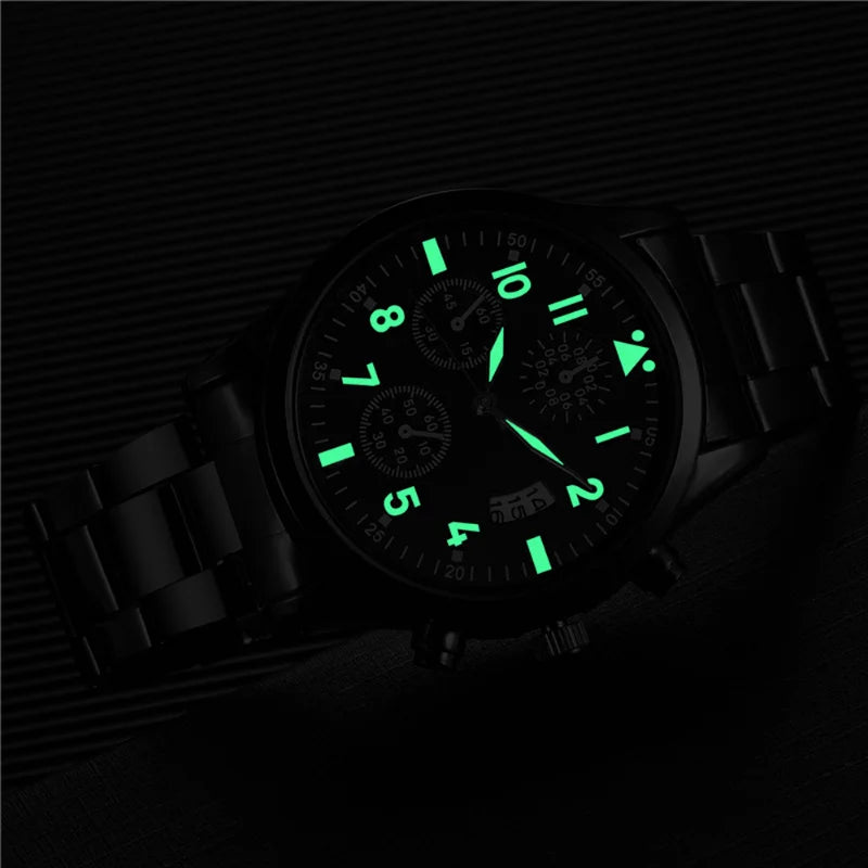 WATCH  ~ QUARTZ WRISTWATCH LUMINOUS MEN WATCHES ~ CLASSIC CALENDAR MALE BUSINESS STEEL CLOCK