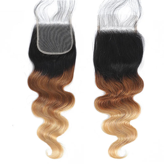 HAIR BUNDLES ~ COLORED BUNDLES WITH HD LACE CLOSURE BODY WAVE BRAZILIAN HUMAN HAIR #T1B/4/127