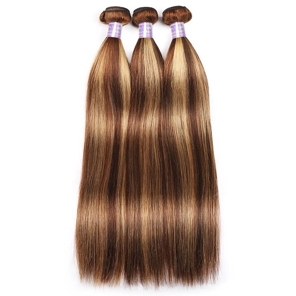 HAIR BUNDLES ~ REMY HIGHLIGHT BUNDLES WITH FRONTAL BONE STRAIGHT BUNDLES WITH 13X4 LACE FRONTAL OMBRE HONEY BLONDE BUNDLES WITH CLOSURE