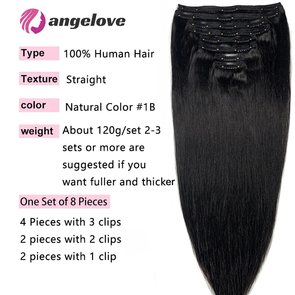 HAIR EXTENSIONS ~ STRAIGHT CLIP IN HAIR EXTENSION HUMAN HAIR ~ BRAZILIAN CLIP HAIR EXTENSION