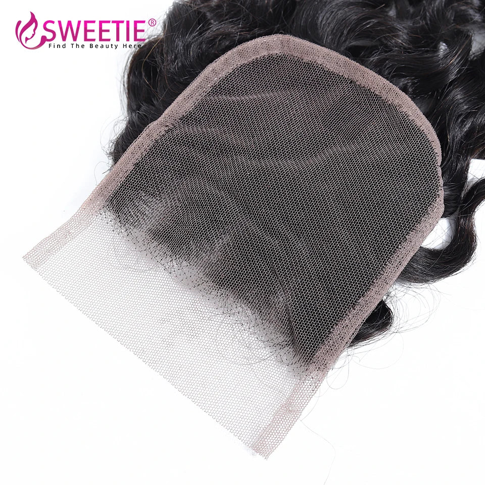 HAIR CLOSURE ~ 4X4 WATER WAVE LACE CLOSURE 100% HUMAN HAIR WATER WAVE CLOSURE WITH BABY HAIR BRAZILIAN REMY HUMAN HAIR