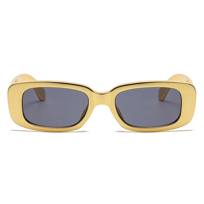 LUXURIOUS GOLD SUNGLASSES SMALL RECTANGLE REFLECTIVE GOLD PLATING EYEWEAR SHADES