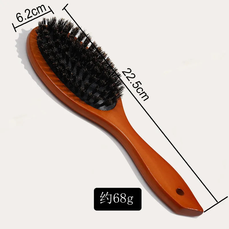 HAIR ACCESSORIES ~ NATURAL BOAR BRISTLE HAIRBRUSH MASSAGE COMB ~ ANTI-STATIC HAIR SCALP PADDLE BRUSH ~  WOODEN HANDLE STYLING TOOL