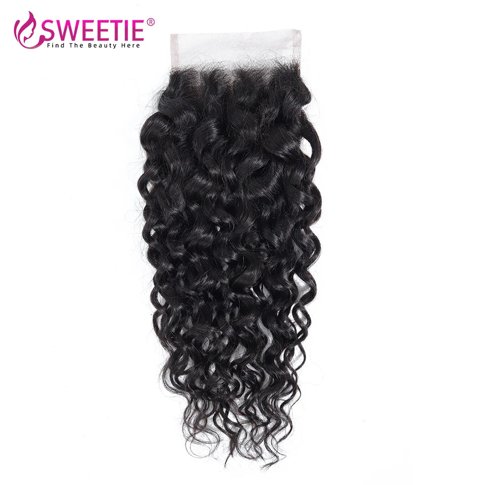 HAIR CLOSURE ~ 4X4 WATER WAVE LACE CLOSURE 100% HUMAN HAIR WATER WAVE CLOSURE WITH BABY HAIR BRAZILIAN REMY HUMAN HAIR