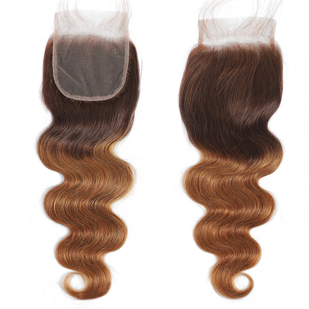 HAIR BUNDLES ~ COLORED BUNDLES WITH HD LACE CLOSURE BODY WAVE BRAZILIAN HUMAN HAIR #4/30HL