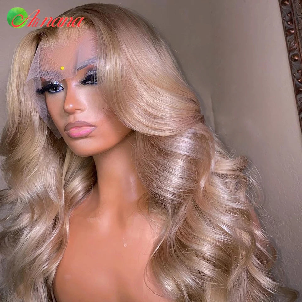 HAIR WIG ~ GLUELESS WEAR GO 13X4 LACE FRONTAL WIG BODY WAVE HUMAN HAIR 5X5 LACE CLOSURE WIG ~ ASHE BLONDE