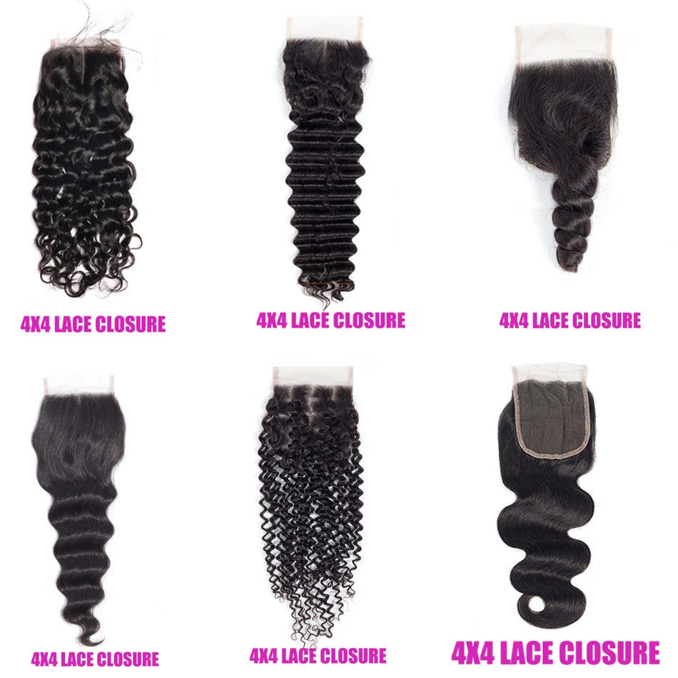 HAIR CLOSURE~ 12A LACE HD TRANSPARENT FRONTAL 13X4 WATER WAVE 4X4 CLOSURE HUMAN HAIR BRAZILIAN LOOSE CLOSURE DEEP WATER KINKY CURLY STRAIGHT